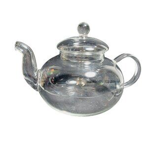 Delicate vintage Clear Glass Teapot and lid 4 Cup Capacity Spout Guard